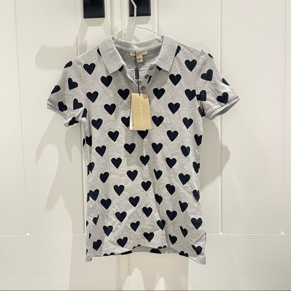 Burberry Women’s Heart Print Stretch Cotton Piqué Polo Shirt in Gray (XS) - Picture 3 of 8